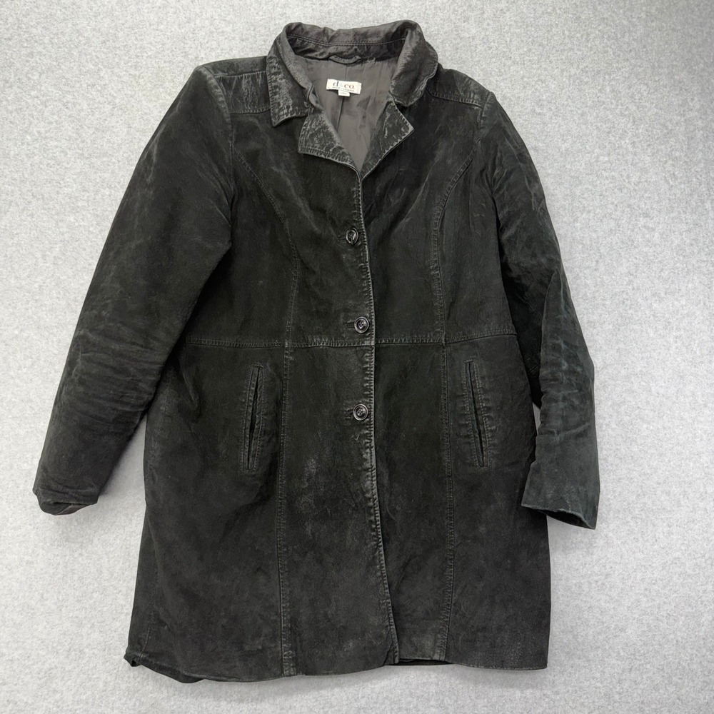 D&Co Denim Company Black Genuine Leather Jacket Coat Womens Size Large